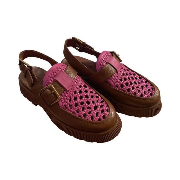 Charlotte Stone Audrey Woven Sling Back Loafers Pink And Brown Size 7 NWOT - Picture 2 of 7